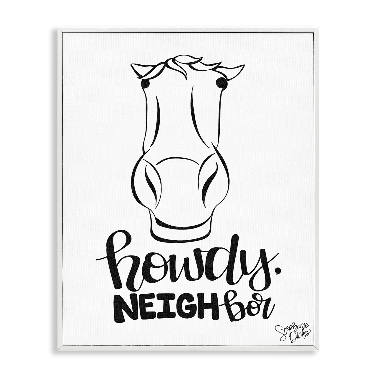 Stupell Industries Howdy Neighbor with Horse Framed Giclee Wall Art Design by Stephanie Dicks
